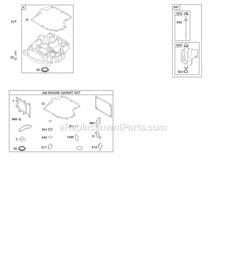 Engine Sump Gasket Set - Engine Diagram and Parts List for 31A807-0905-G5  Briggs and Stratton Engine